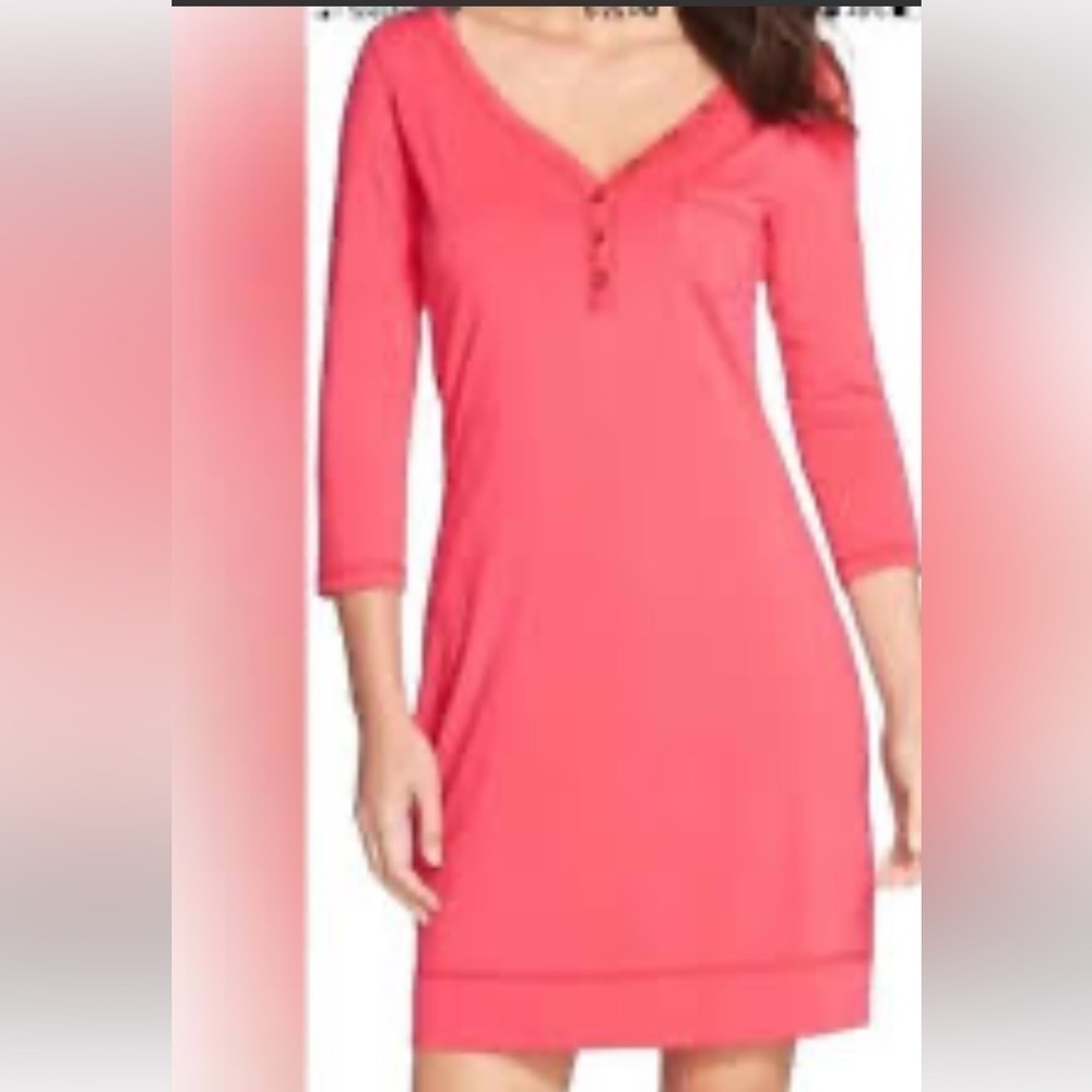 Lilly Pulitzer Island Coral Palmetto Dress V-Neck Henley Barbie Pink  Size XXS